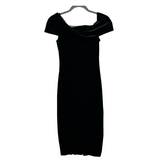 BCBGeneration Midi Dress S Black Velvet Off The Shoulder Bodycon Formal Cocktail - Picture 1 of 12